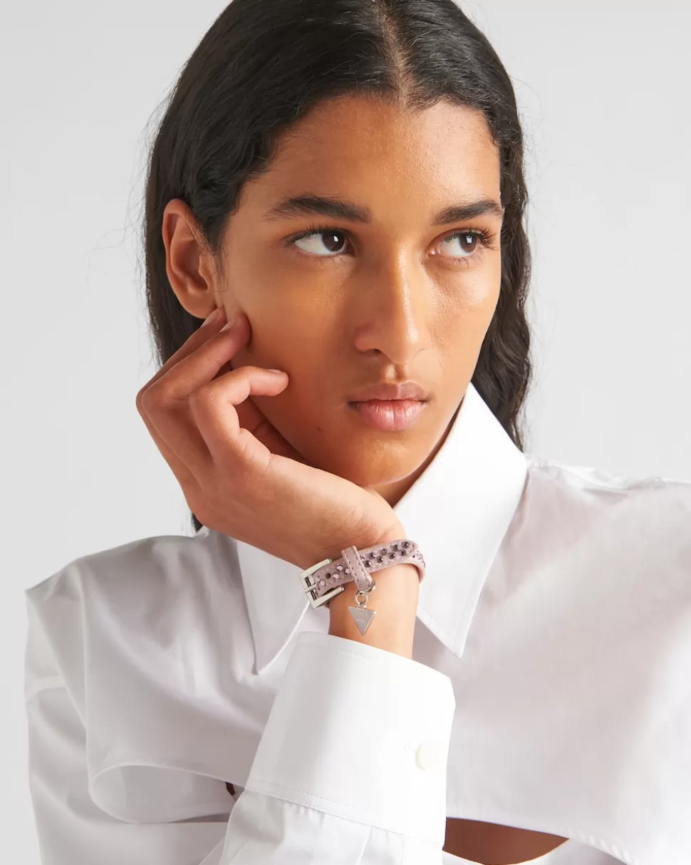 Clearance Prada Armband Aus Wildleder Mit Kristallen Alabasterrosa