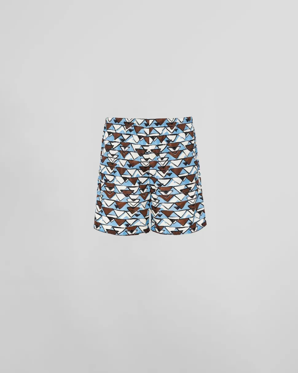 Discount Prada Badehose Aus Bedrucktem Re-nylon Schwarz/Vanille
