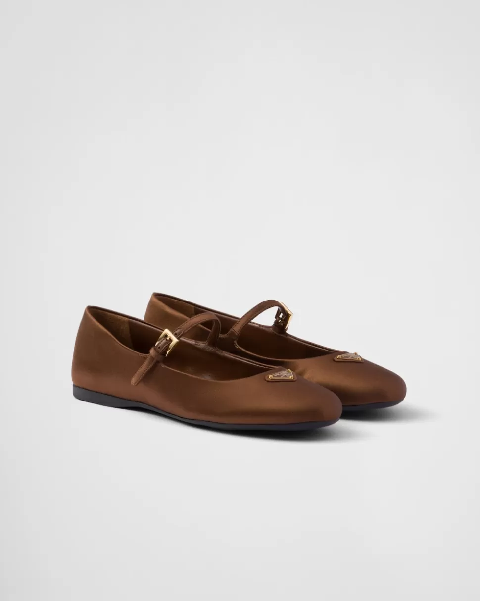 Outlet Prada Ballerinas Aus Satin Tabak