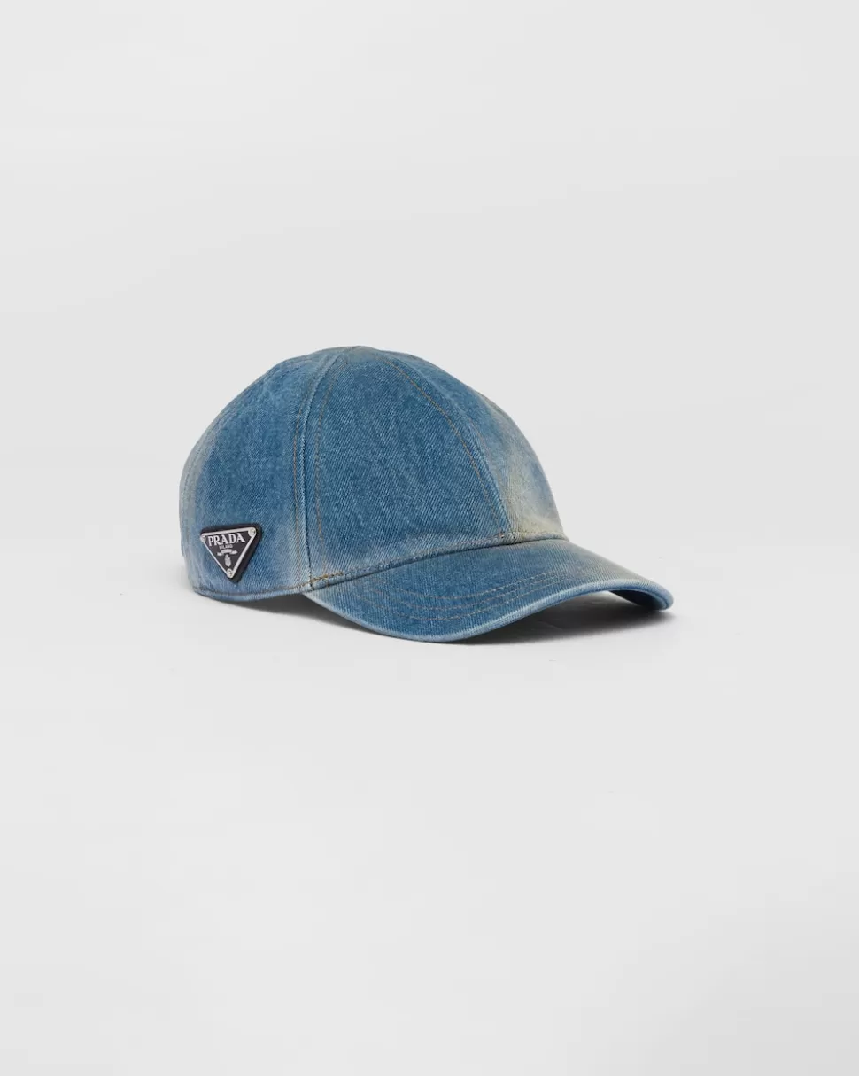 Outlet Prada Baseballkappe Aus Denim Hellblau