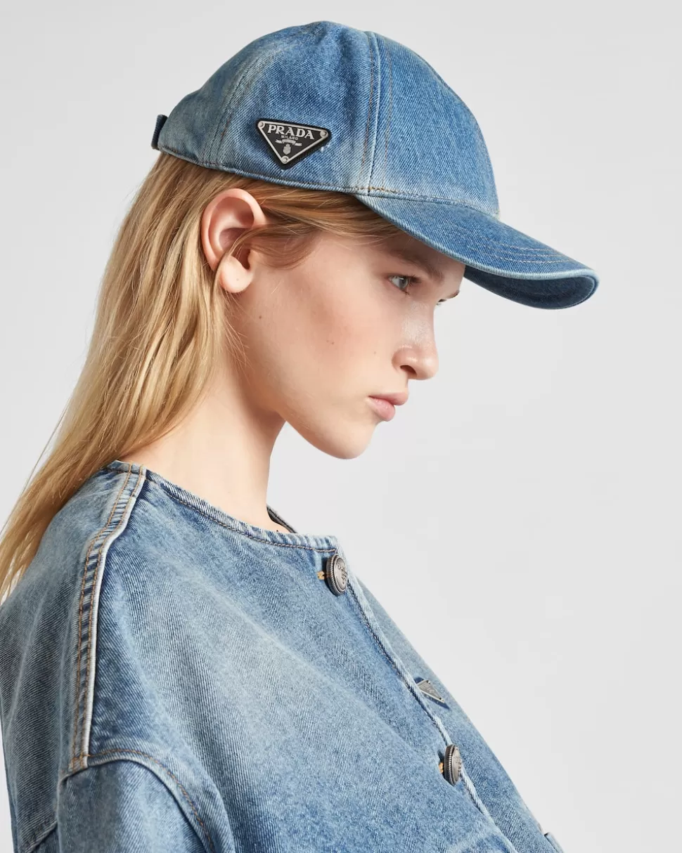 Outlet Prada Baseballkappe Aus Denim Hellblau