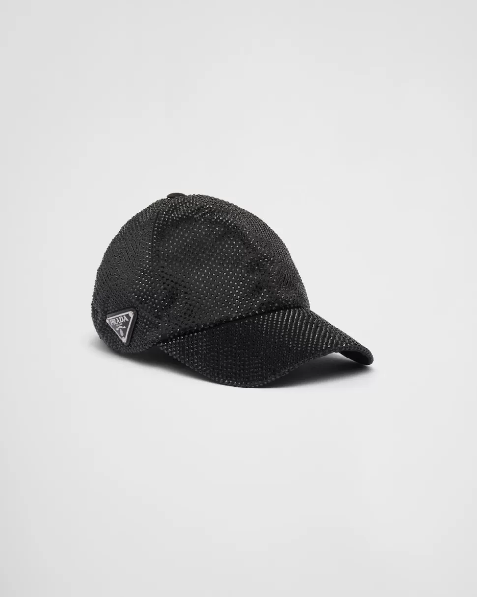 Online Prada Baseballkappe Aus Duchesse Mit Kristallen Schwarz