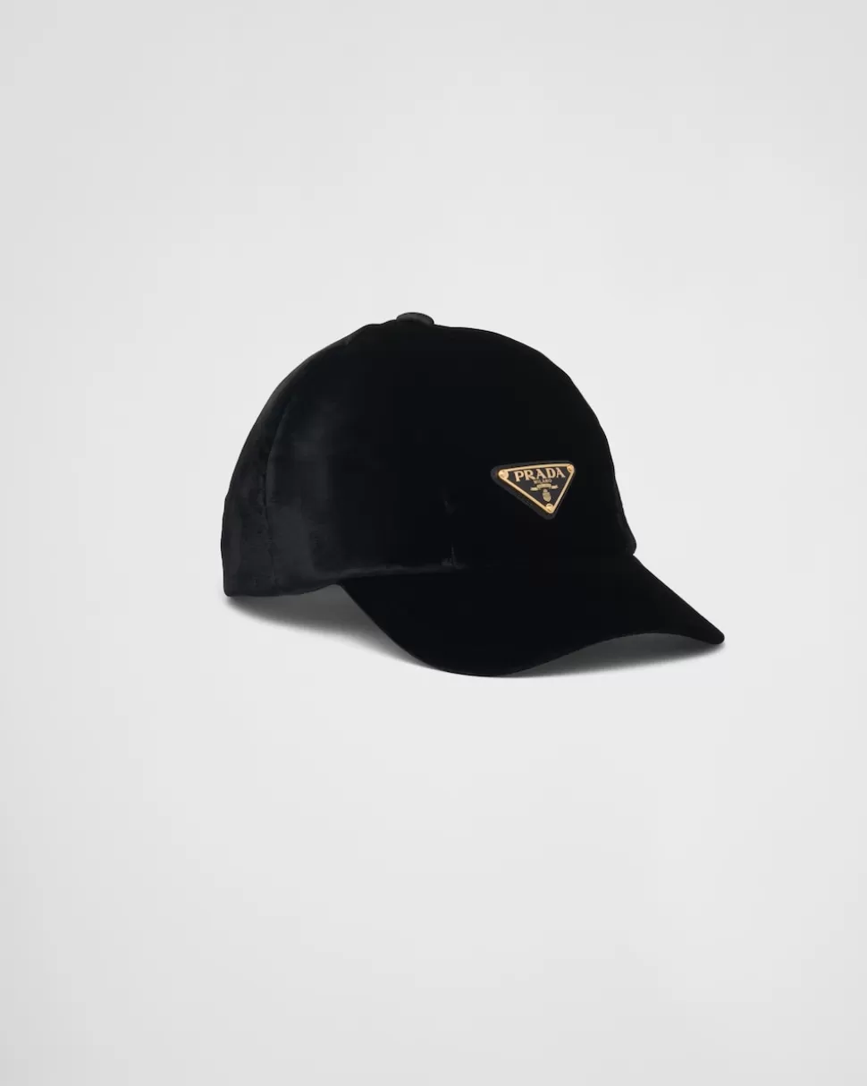 Fashion Prada Baseballkappe Aus Samt Schwarz