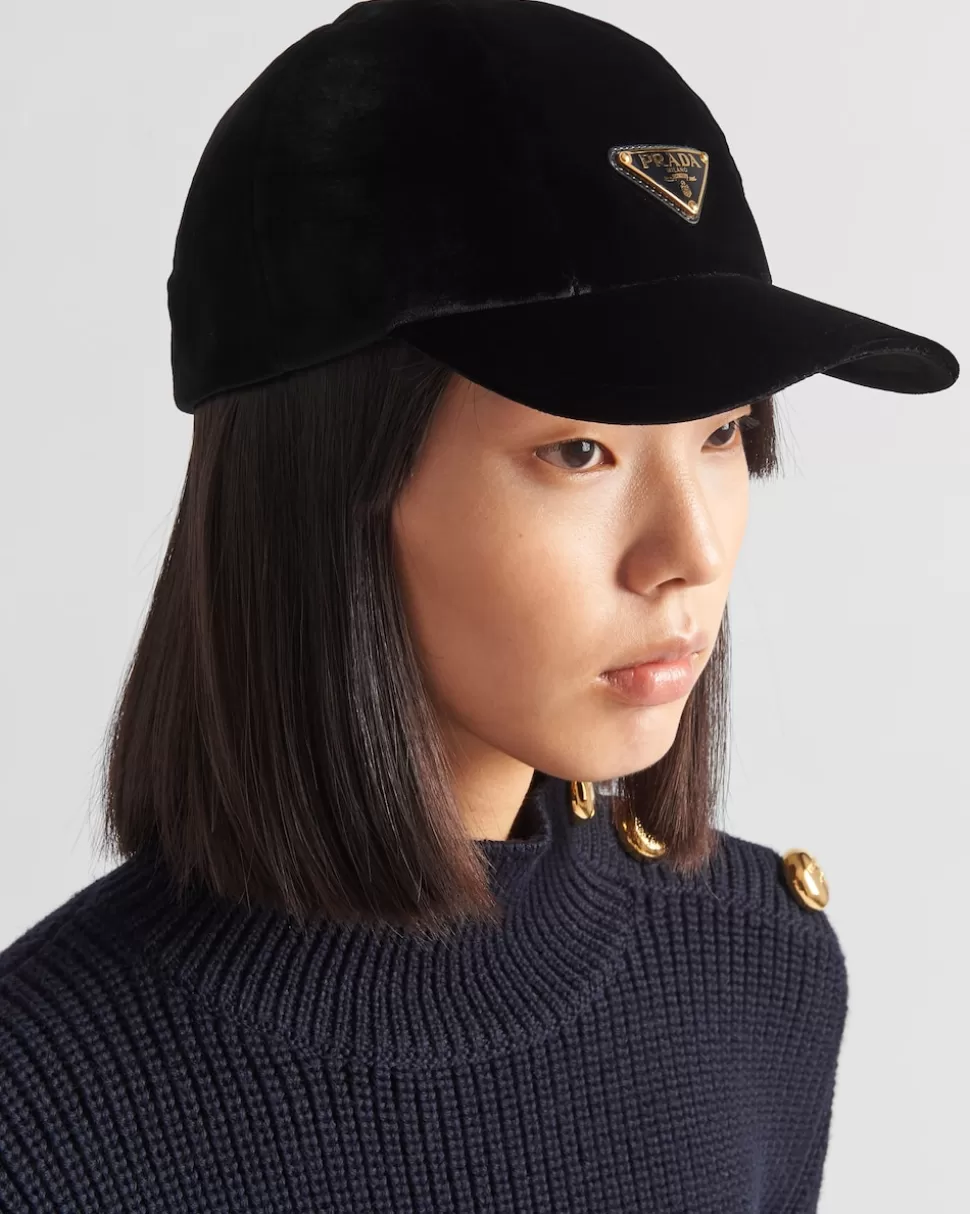Fashion Prada Baseballkappe Aus Samt Schwarz