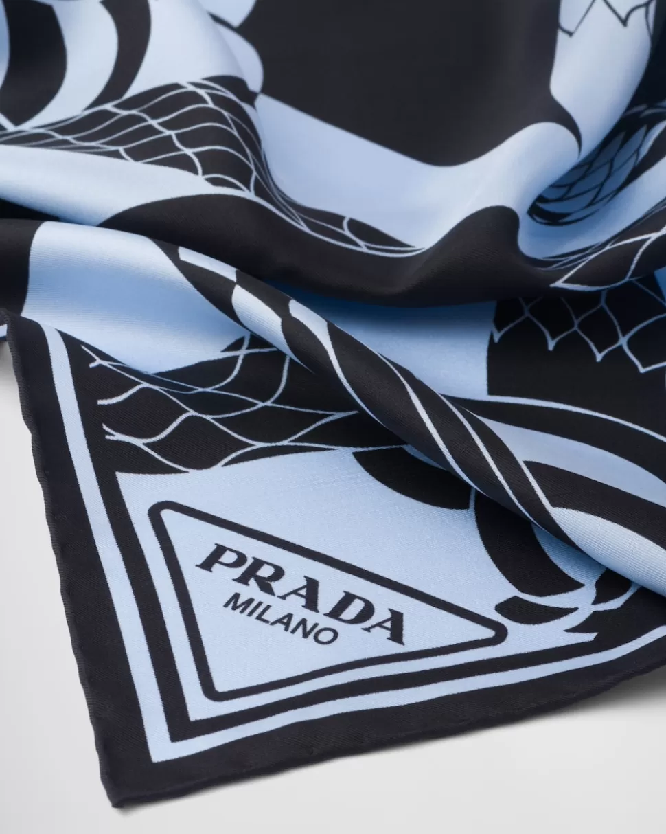 Clearance Prada Bedruckter Schal Aus Seidentwill Weiss