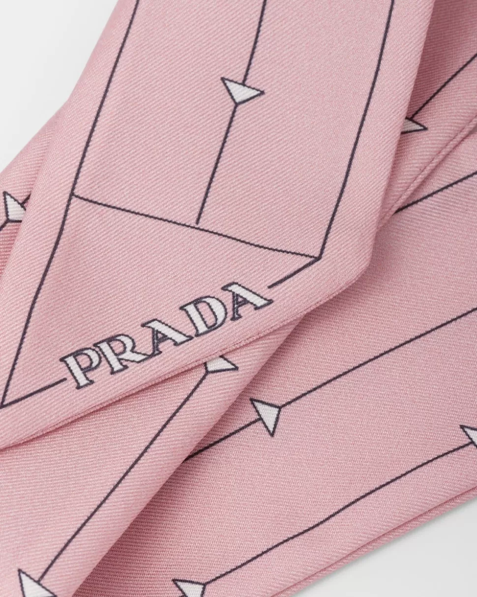 Cheap Prada Bedruckter Schal Aus Twill Schwarz/Weiss