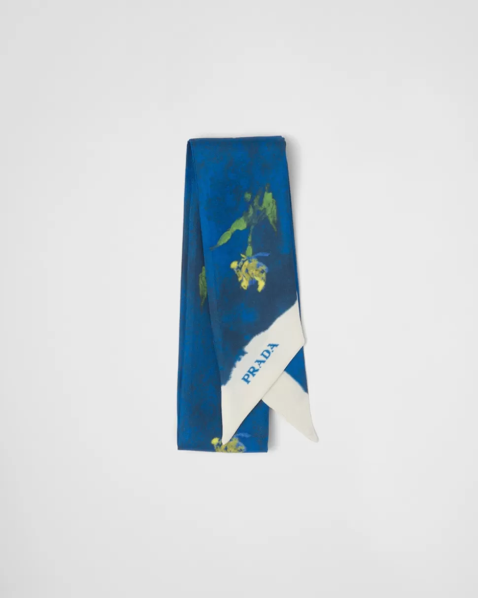 Discount Prada Bedruckter Schal Aus Twill Kornblumenblau