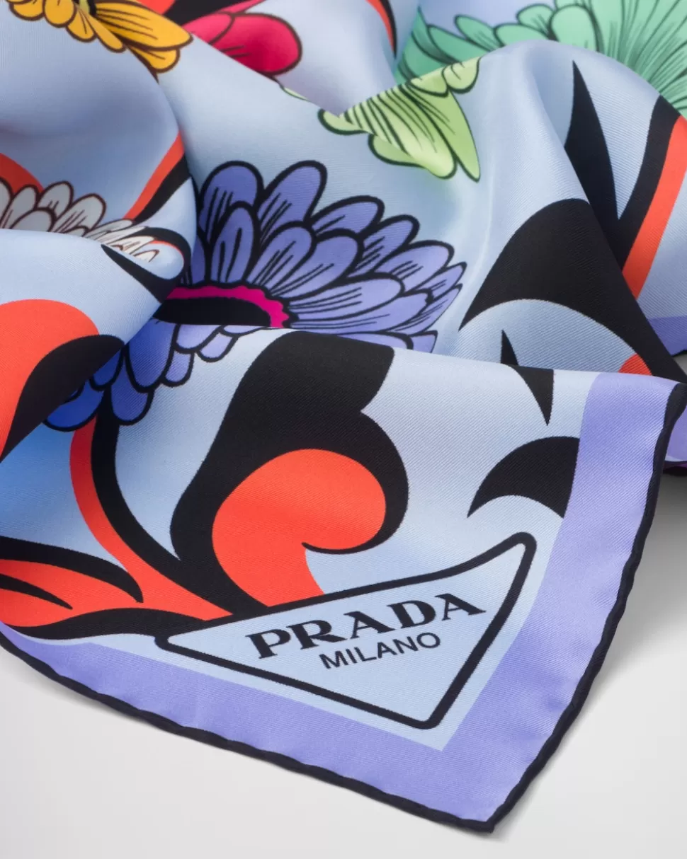 Online Prada Bedruckter Schal Aus Twill Weiss
