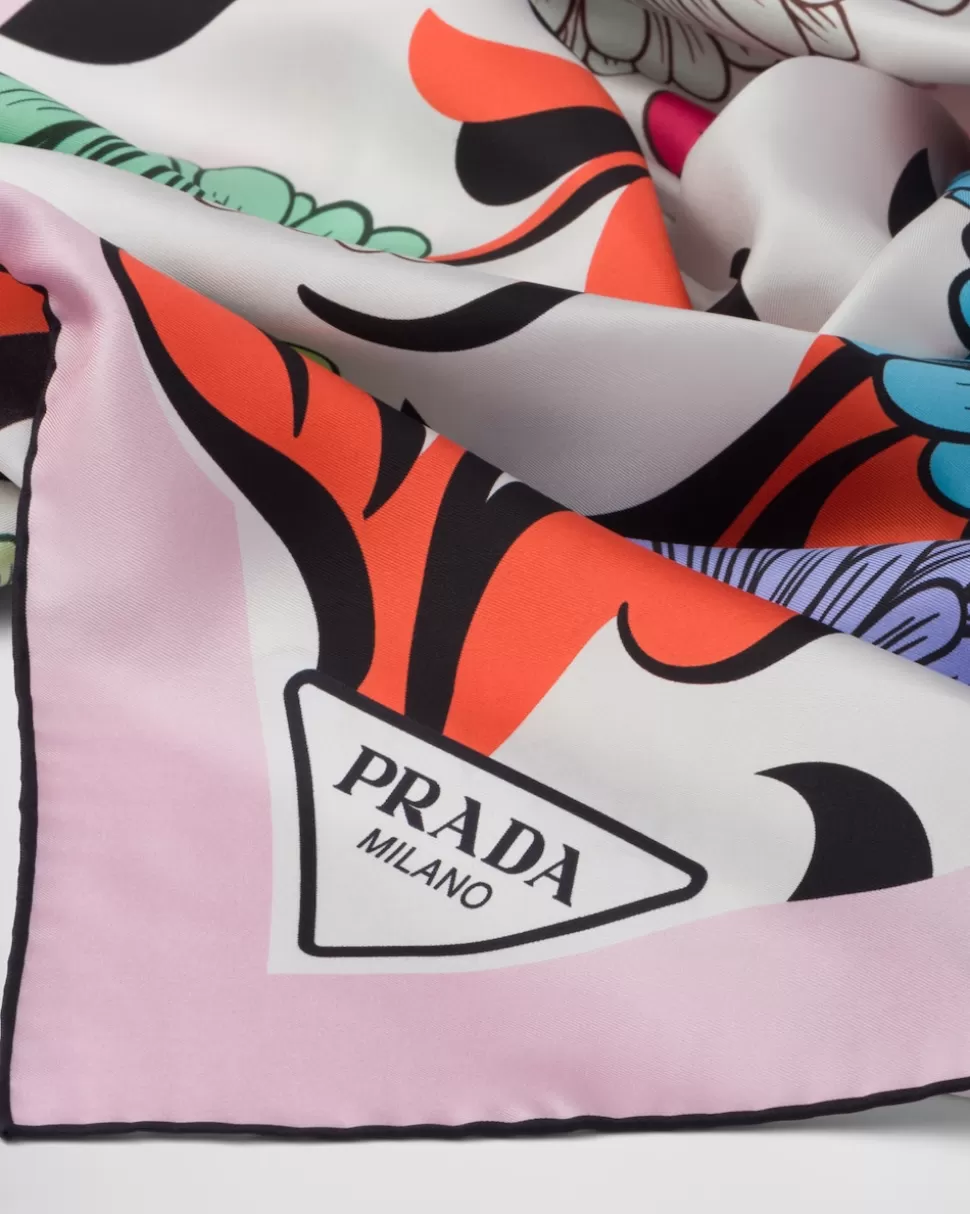 Store Prada Bedruckter Schal Aus Twill Weiss
