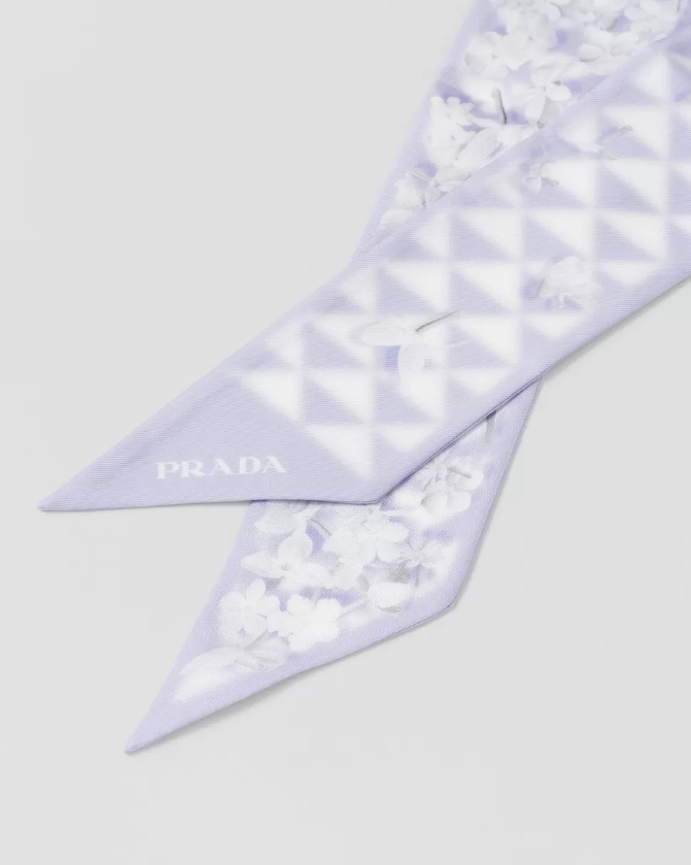 Store Prada Bedruckter Schal Aus Twill GLYZINIENBLAU+WEISS