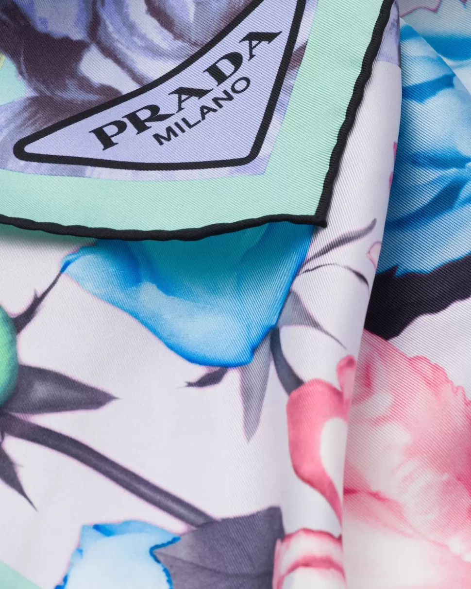 Store Prada Bedruckter Schal Aus Twill Glyzinienblau