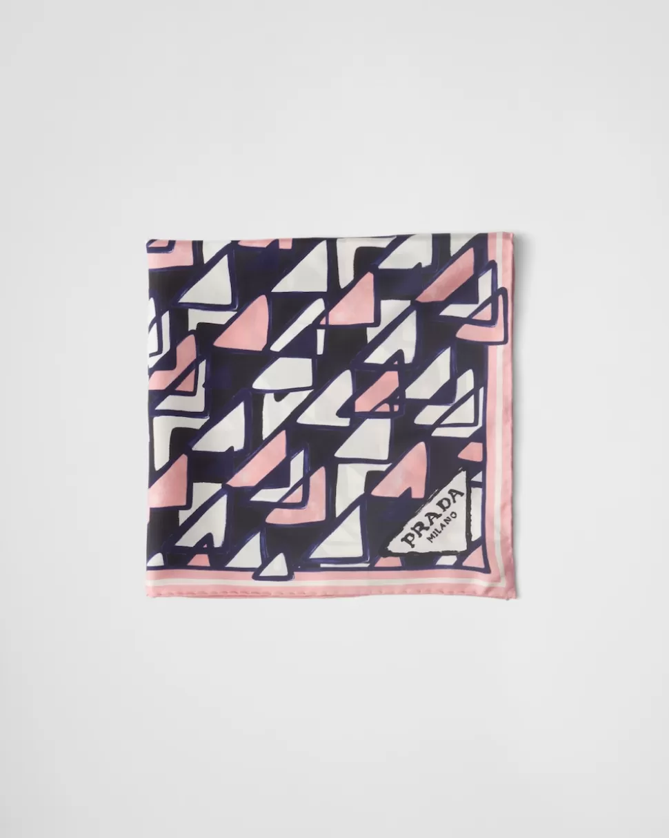 Outlet Prada Bedruckter Schal Aus Twill Rosa/Schwarz