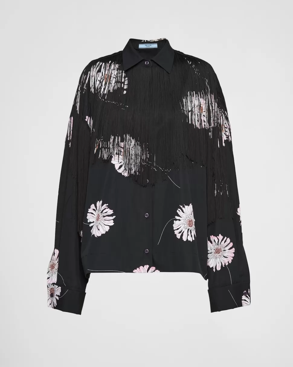Cheap Prada Bedrucktes Hemd Aus Popeline Mit Fransen Rosa