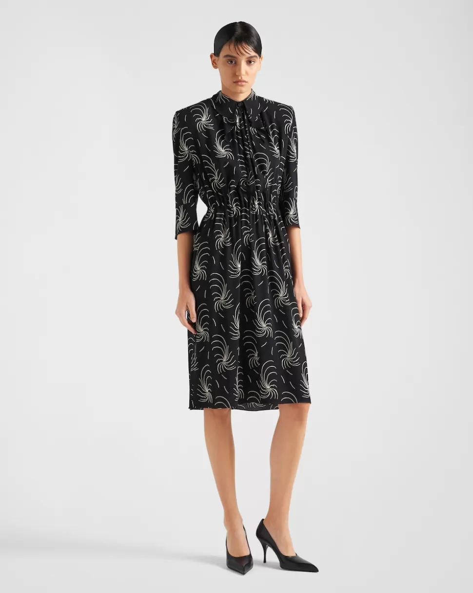 Cheap Prada Bedrucktes Kleid Aus Sablé Schwarz