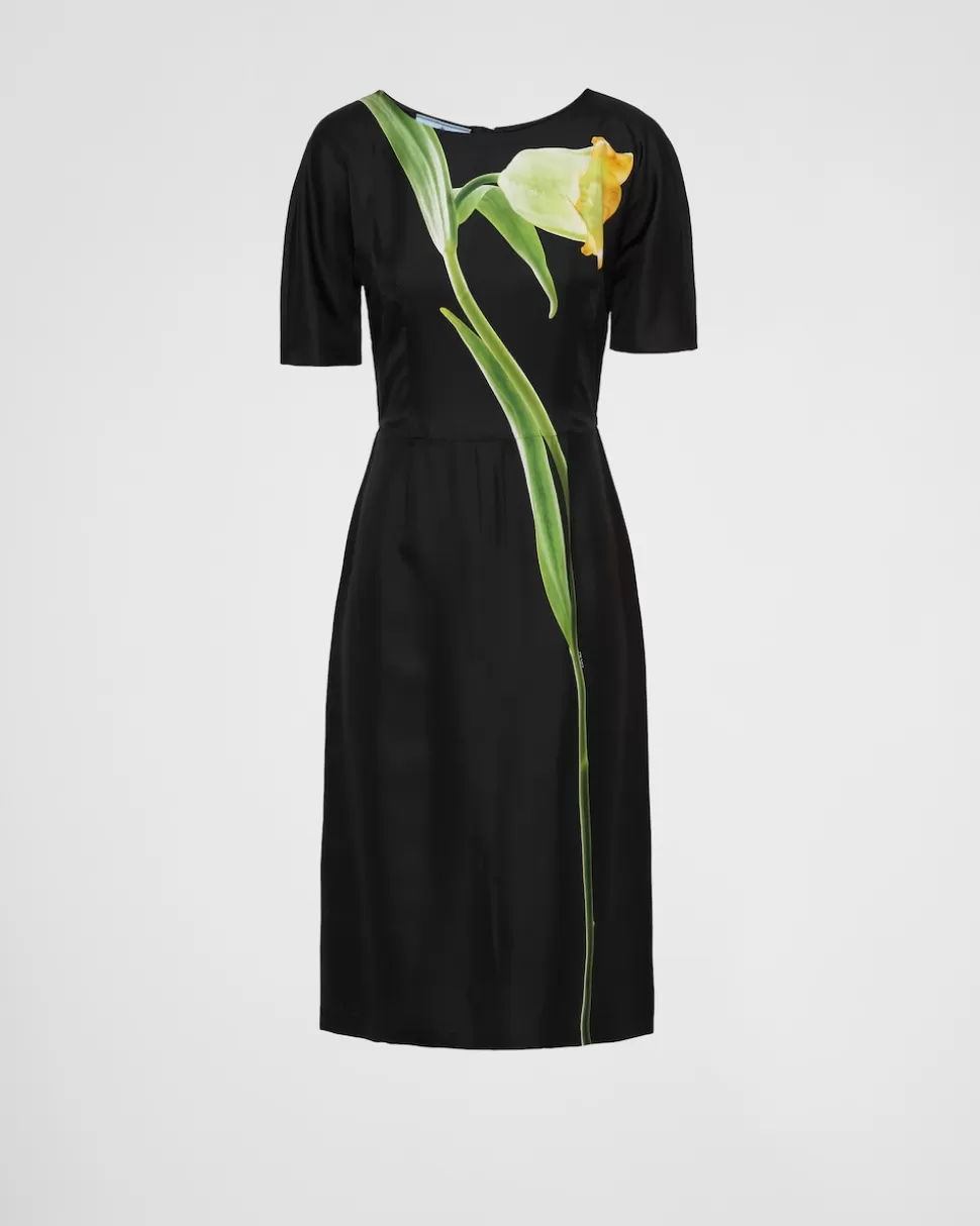 Flash Sale Prada Bedrucktes Kleid Aus Twill Schwarz