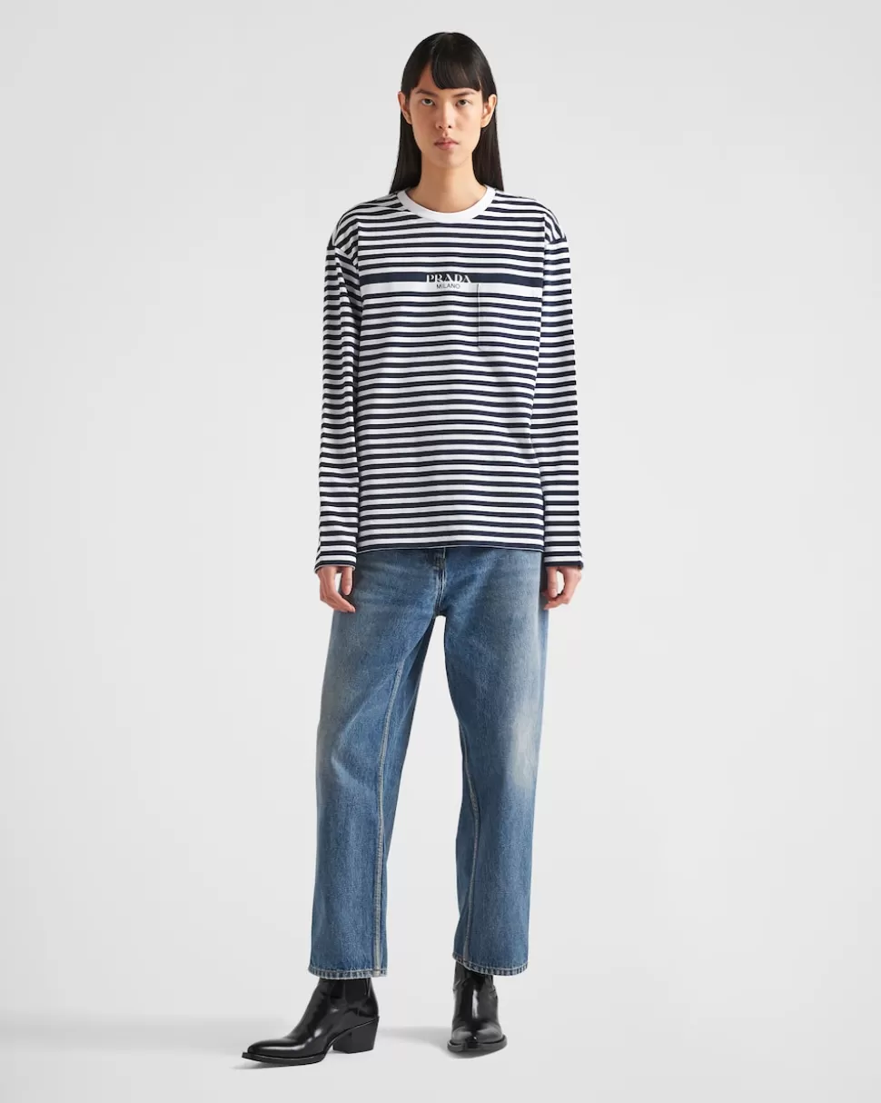 Best Prada Bedrucktes T-shirt Aus Jersey Blau/Weiss