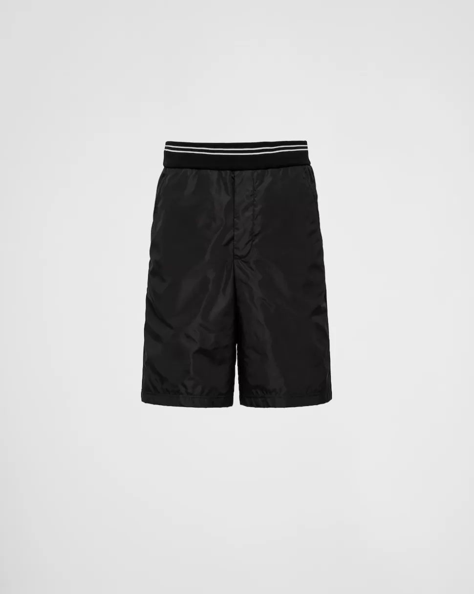 Online Prada Bermudas Aus Piqué Mit Details Aus Re-nylon Schwarz/Schwarz