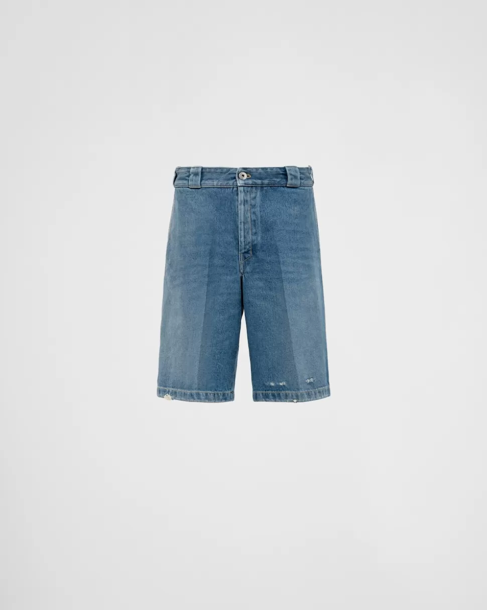 Online Prada Bermuda-shorts Aus Bio-denim Blau