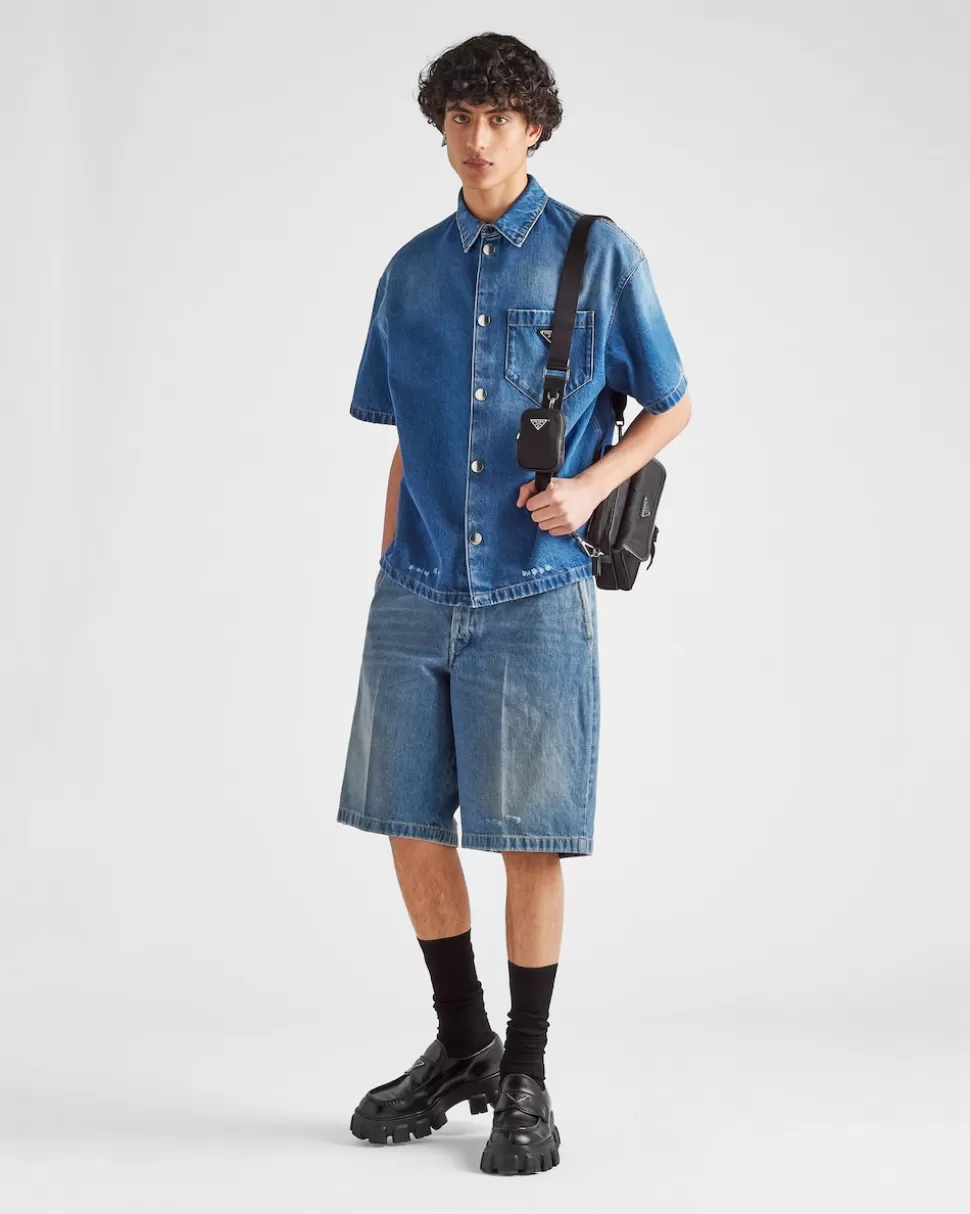 Online Prada Bermuda-shorts Aus Bio-denim Blau