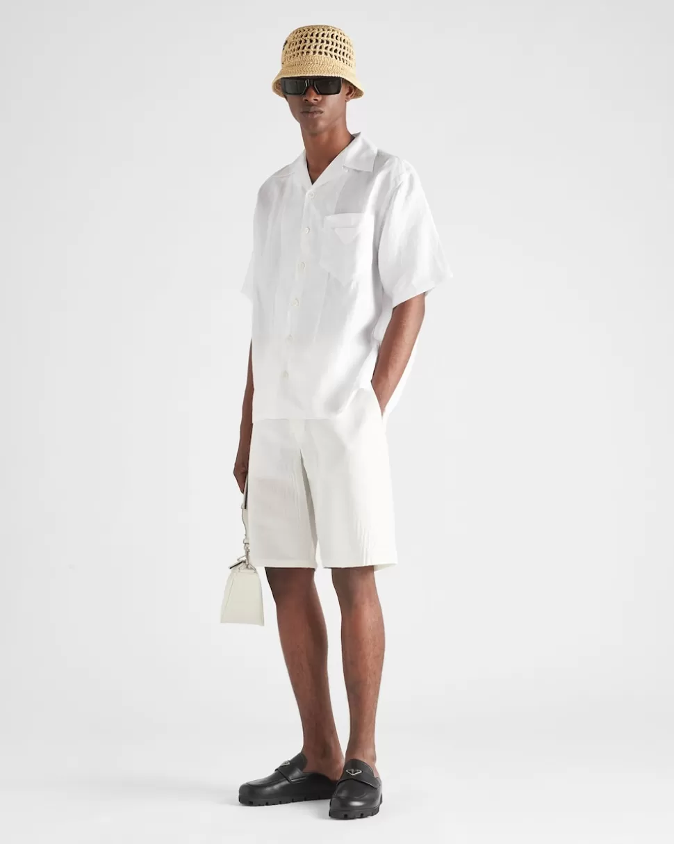 Clearance Prada Bermuda-shorts Aus Leinenmischgewebe Weiss