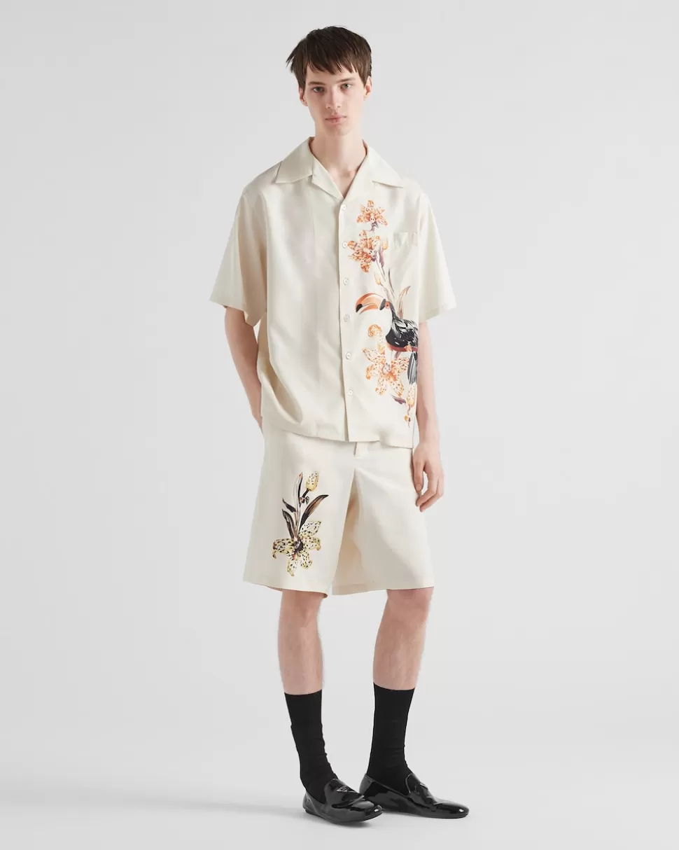 Online Prada Bermuda-shorts Aus Seide Albino/Weiss