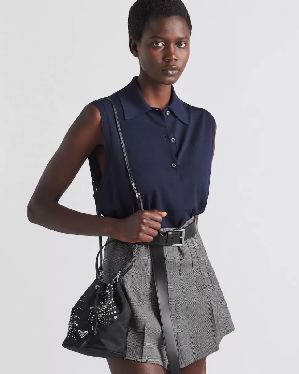 Clearance Prada Bestickte Mini Bag Aus Re-nylon Schwarz