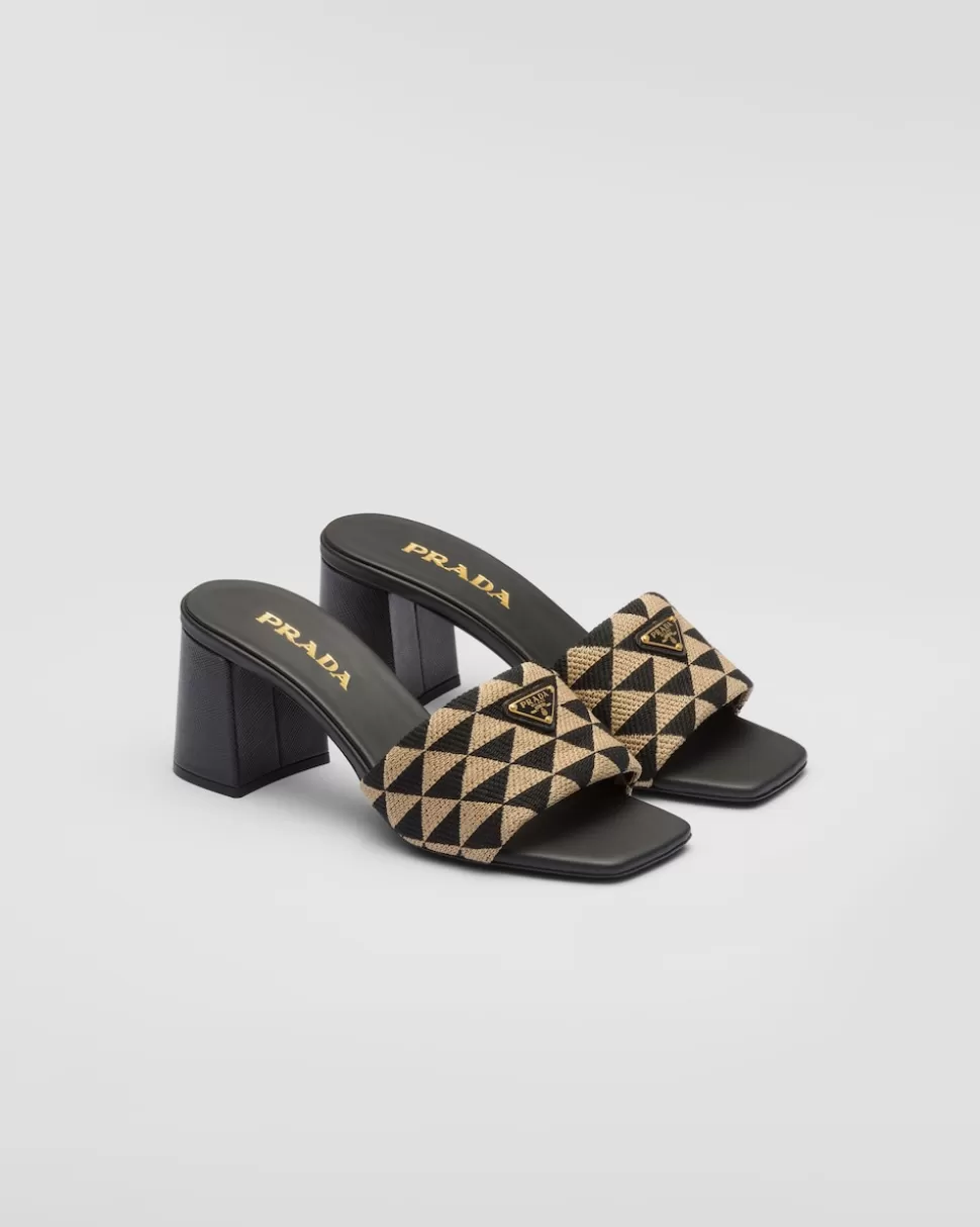 New Prada Bestickte Sandalen Aus Stoff Beige/Kalkweiss