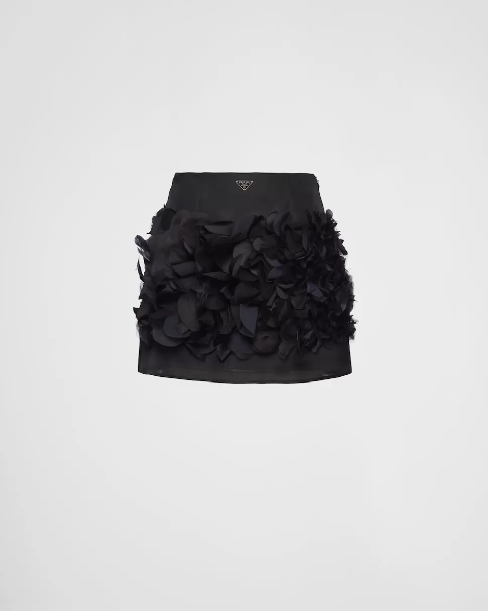 Store Prada Bestickter Minirock Aus Gaze Schwarz