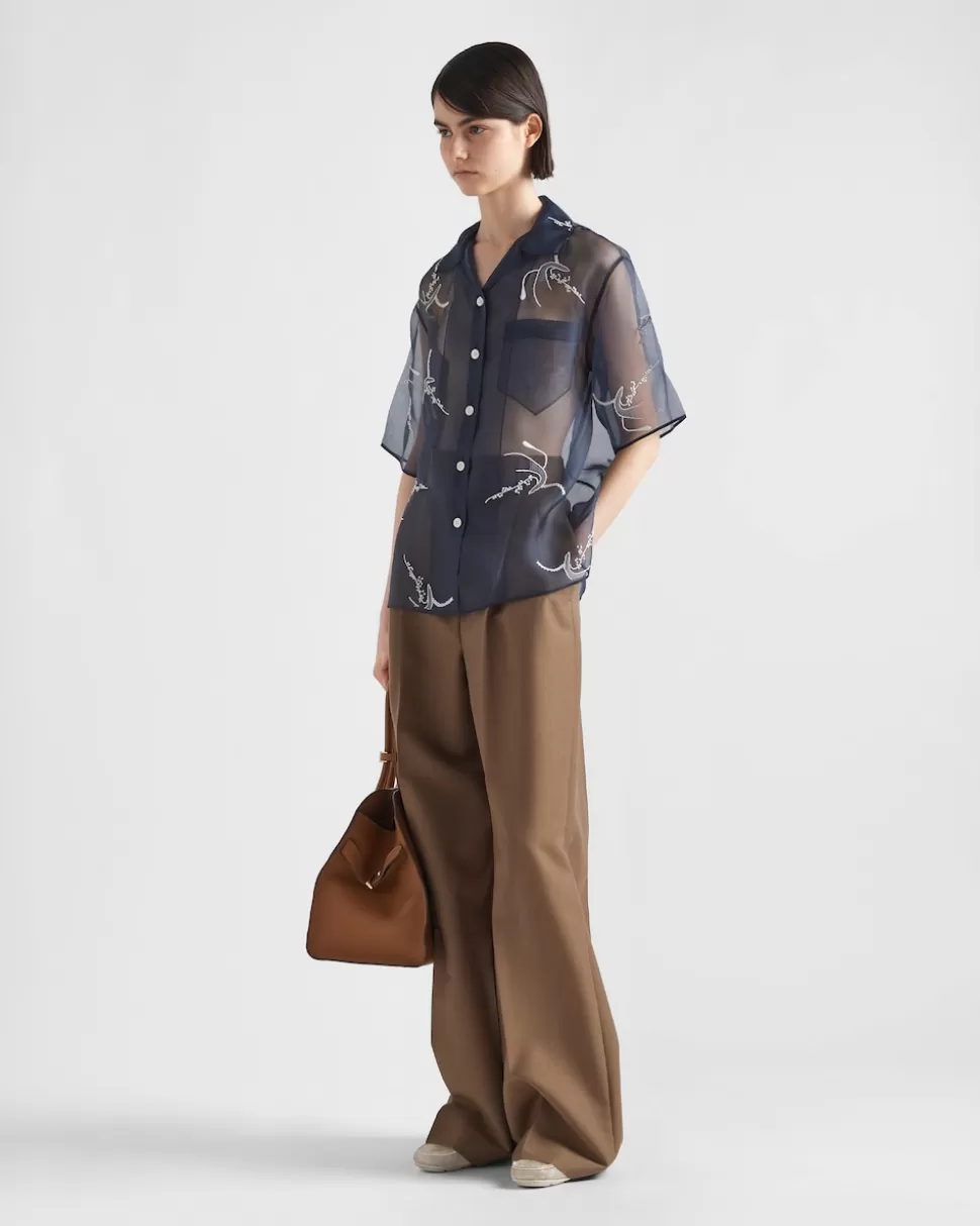 Sale Prada Besticktes Hemd Aus Organza Tintenblau
