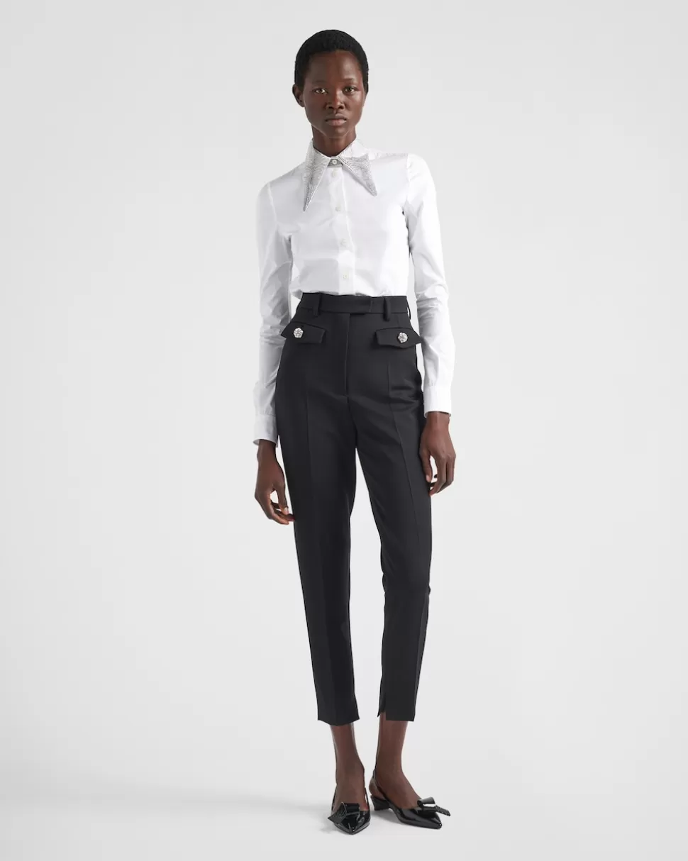 Cheap Prada Besticktes Hemd Aus Popeline Weiss