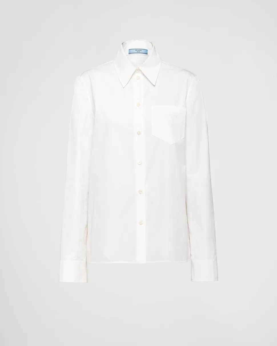 Outlet Prada Besticktes Hemd Aus Popeline Weiss