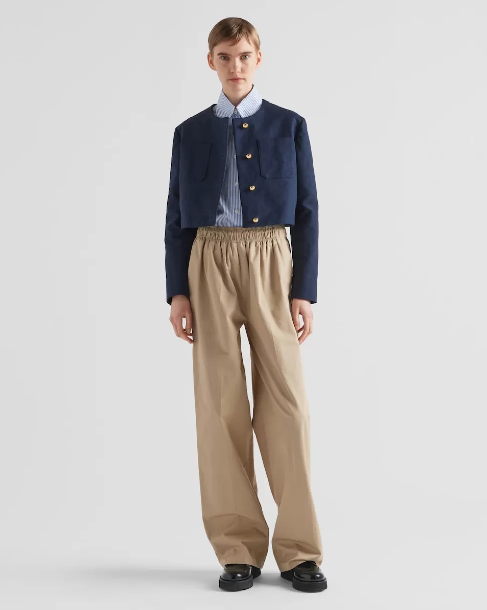 Shop Prada Besticktes Hemd Aus Technischer Baumwolle Mit Streifen Weiss/Hellblau
