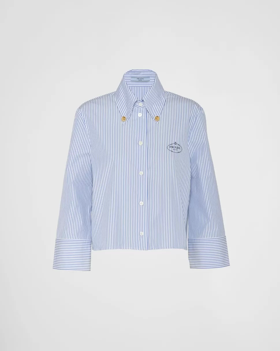 Clearance Prada Besticktes Hemd Mit Streifen Weiss/Hellblau