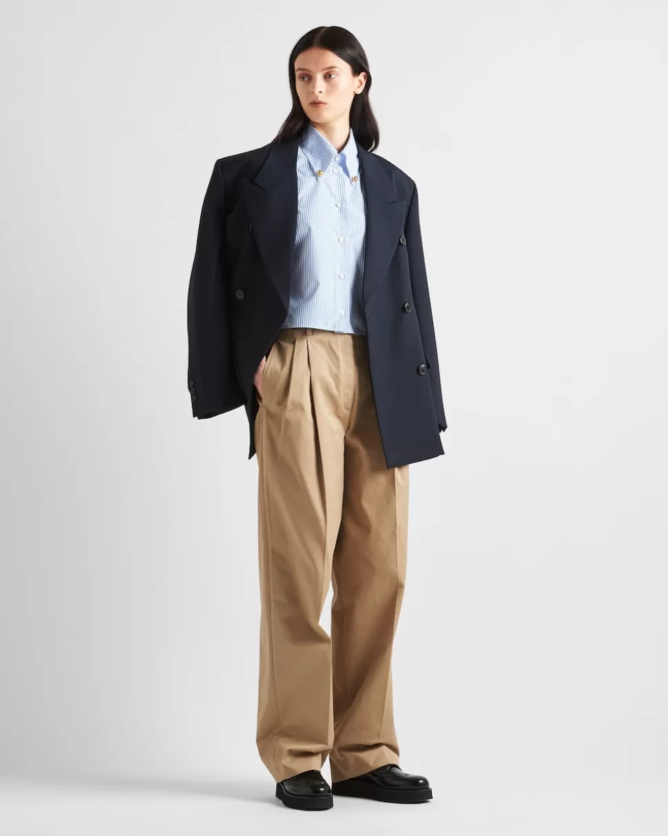 Clearance Prada Besticktes Hemd Mit Streifen Weiss/Hellblau
