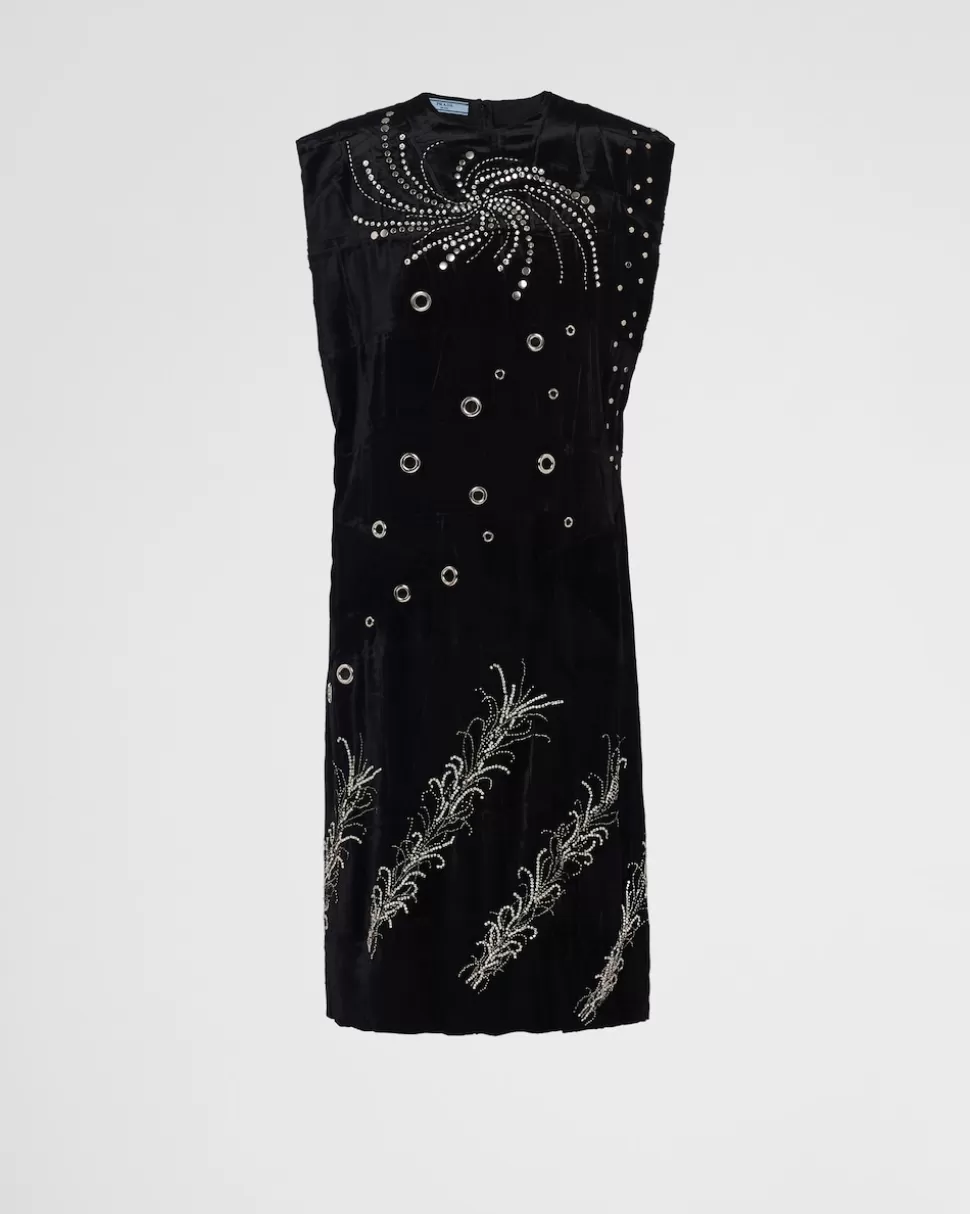 Discount Prada Besticktes Kleid Aus Samt Schwarz