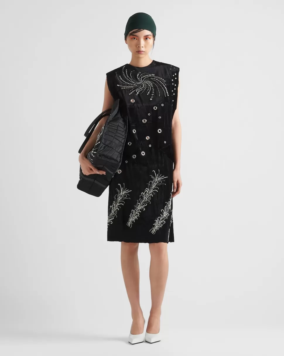 Discount Prada Besticktes Kleid Aus Samt Schwarz