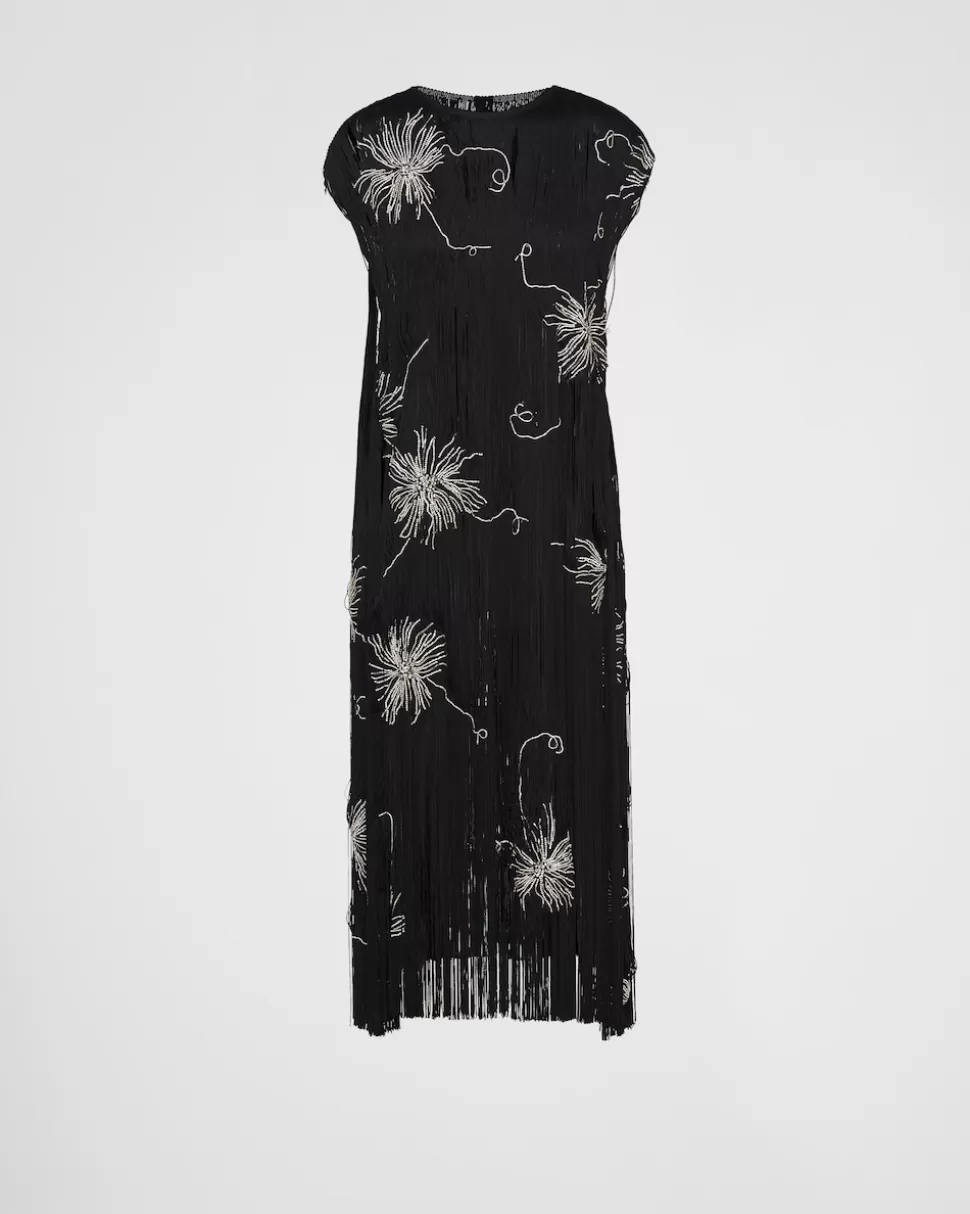 Store Prada Besticktes Kleid Mit Fransen Schwarz