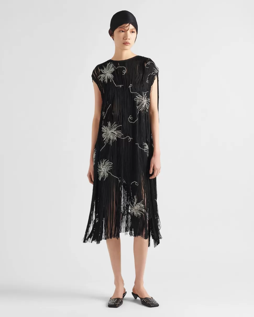 Store Prada Besticktes Kleid Mit Fransen Schwarz