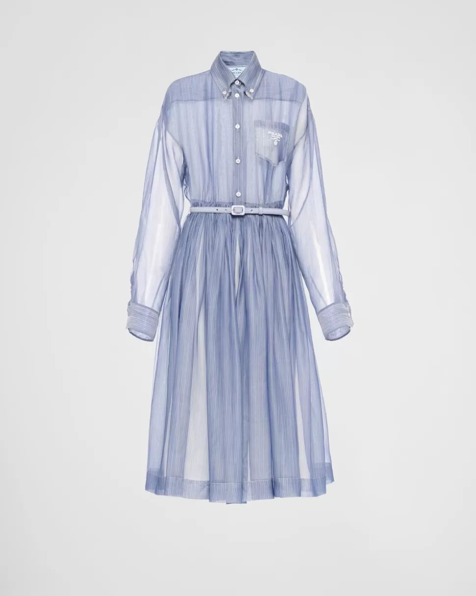 Online Prada Besticktes Und Gestreiftes Kleid Aus Organza Blau/Weiss