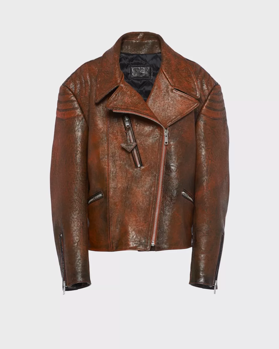 Hot Prada Bikerjacke Aus Leder Papaya