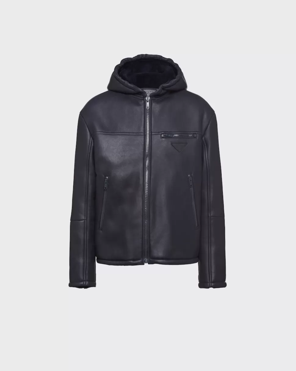 Outlet Prada Blouson Aus Schafsleder Blau