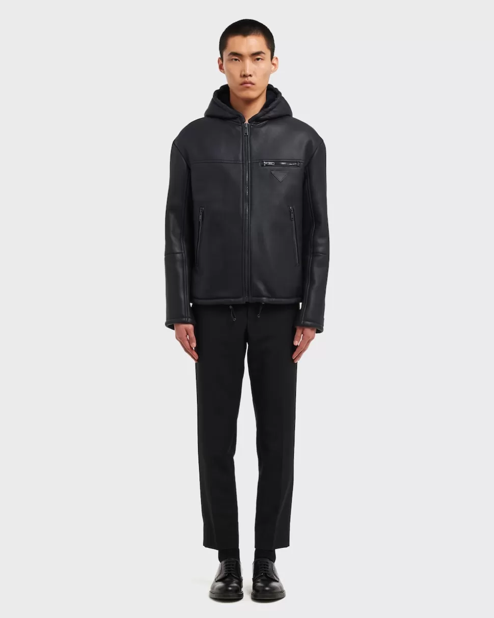 Outlet Prada Blouson Aus Schafsleder Blau