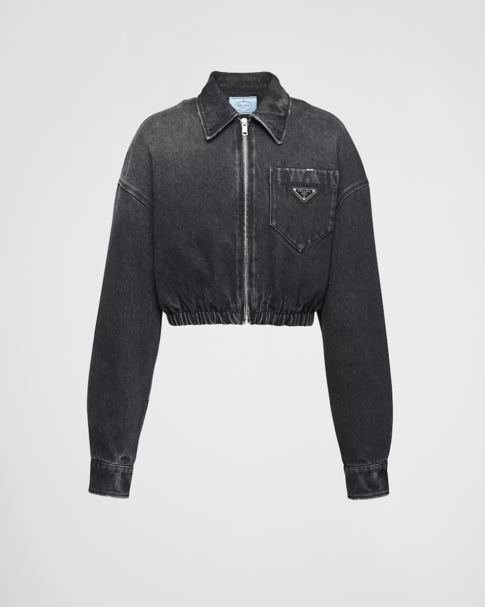 Fashion Prada Blousonjacke Aus Denim Schwarz