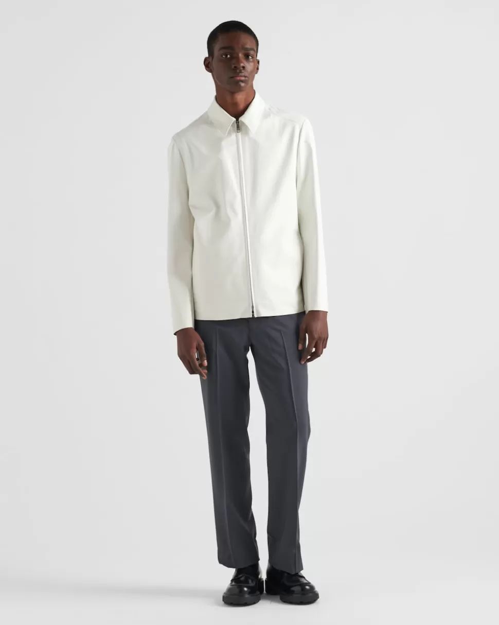 Discount Prada Blousonjacke Aus Leder Weiss