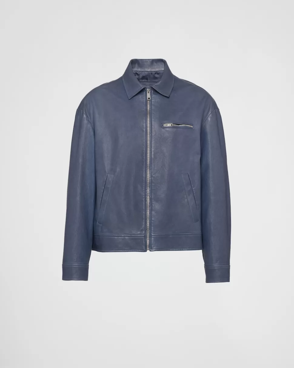 Best Sale Prada Blousonjacke Aus Nappa-leder Mit Reißverschluss Aviation/Blau