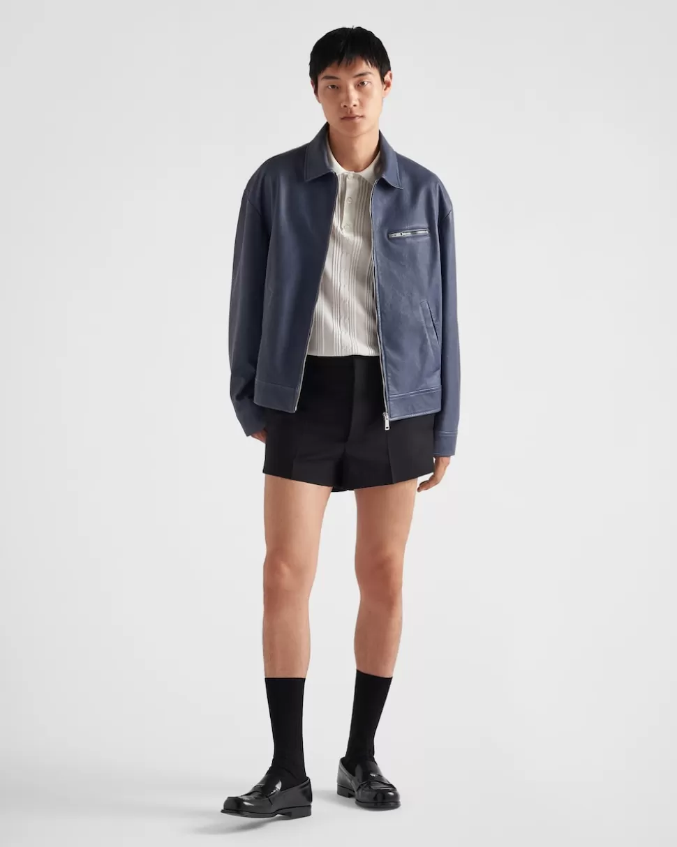 Best Sale Prada Blousonjacke Aus Nappa-leder Mit Reißverschluss Aviation/Blau