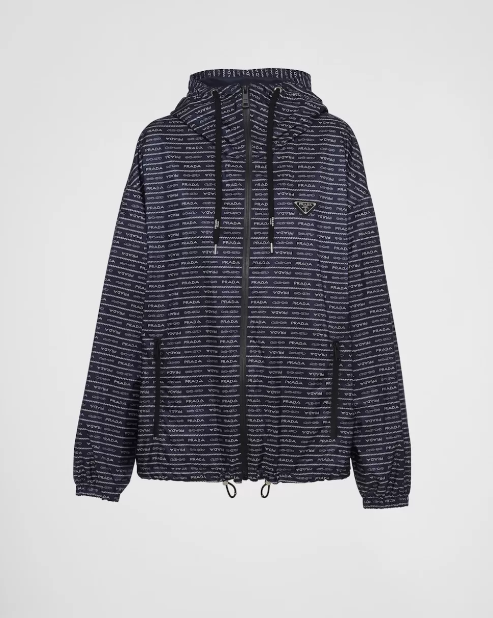 Clearance Prada Blousonjacke Aus Nylon Blau/Weiss