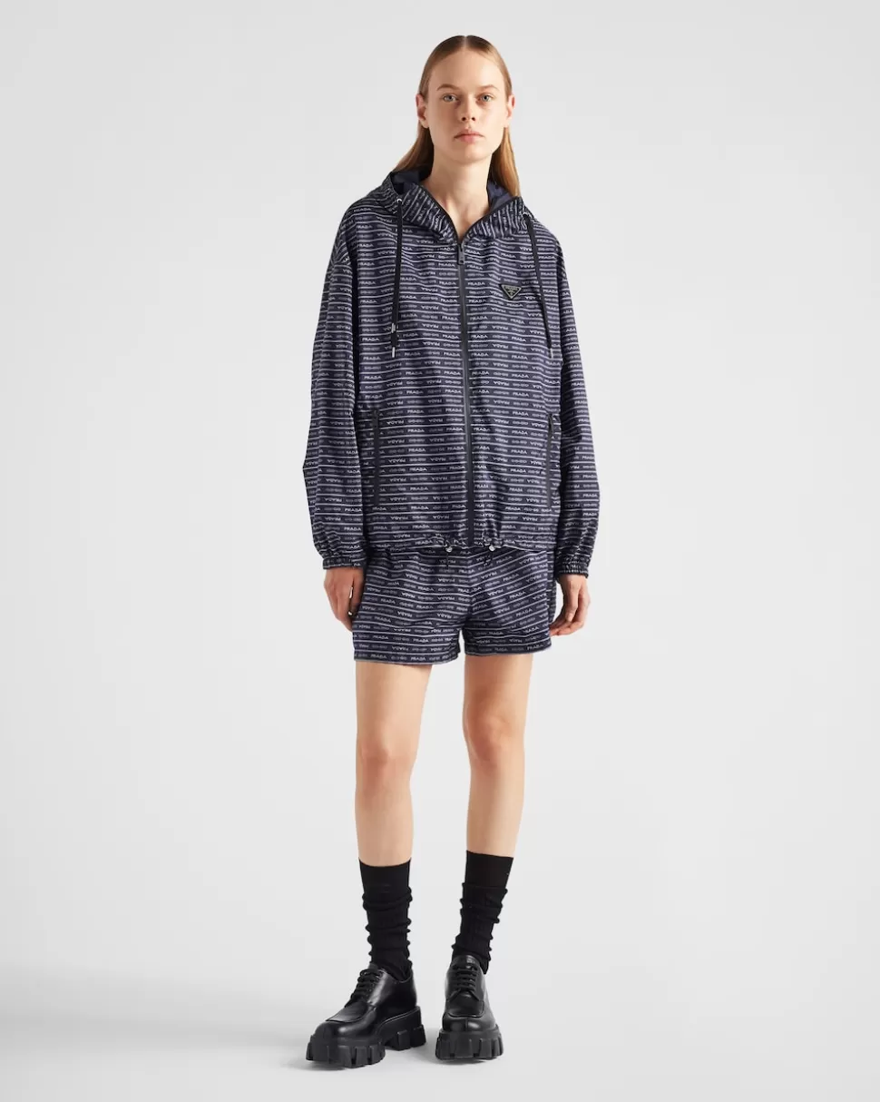Clearance Prada Blousonjacke Aus Nylon Blau/Weiss