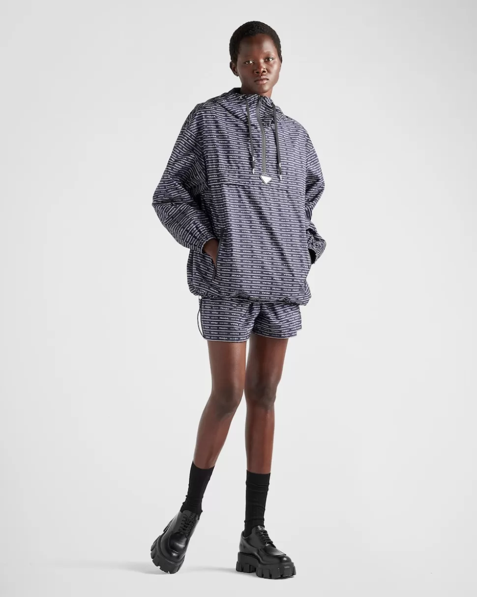 Online Prada Blousonjacke Aus Nylon Mit Logo-print Blau/Weiss