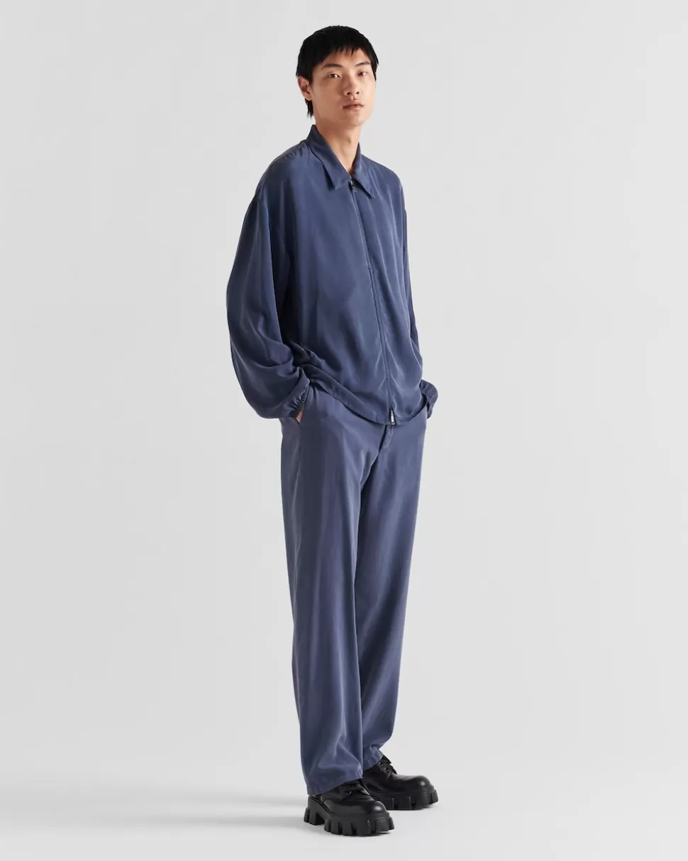 Discount Prada Blousonjacke Aus Seide Aviation/Blau